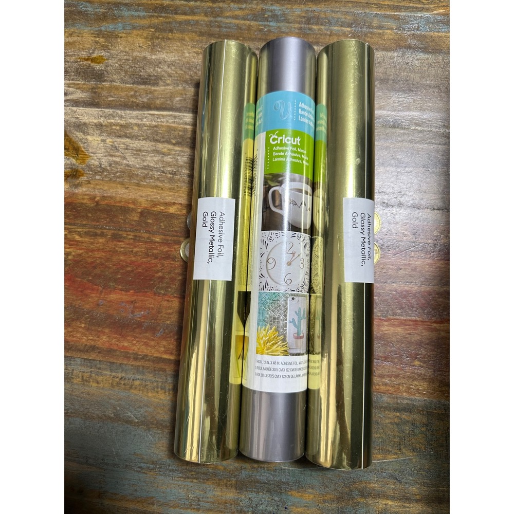 Cricut Adhesive Foil 3 Roll Bundle Glossy Metallic Gold and Matte Silver 12x48in